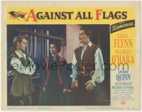 5r1123 AGAINST ALL FLAGS LC #8 1952 Mildred Natwick between pirate Errol Flynn & sexy Maureen O'Hara!
