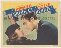 5r1171 BREAK OF HEARTS LC 1935 close up of Katharine Hepburn resisting Charles Boyer's embrace!