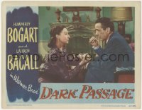 5r1203 DARK PASSAGE LC #8 1947 c/u of Agnes Moorehead kneeling in front of smoking Humphrey Bogart!