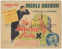 5r1040 DIVORCE OF LADY X TC 1938 Bundy art of Laurence Olivier looking angry at Merle Oberon in bed!