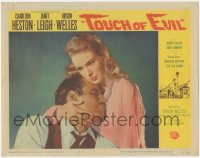 5r1490 TOUCH OF EVIL LC #2 1958 best close up of Charlton Heston & Janet Leigh, Orson Welles classic