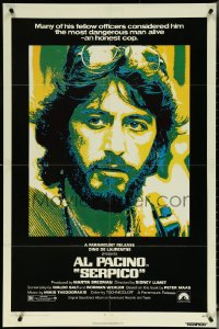 5r0858 SERPICO 1sh 1974 great image of undercover cop Al Pacino, Sidney Lumet crime classic!