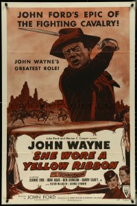 5r0865 SHE WORE A YELLOW RIBBON 1sh R1954 wonderful art of John Wayne, John Ford, ultra rare!