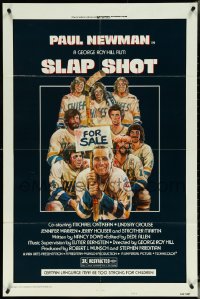 5r0871 SLAP SHOT style A 1sh 1977 Newman hockey sports classic, great cast portrait art by Craig!
