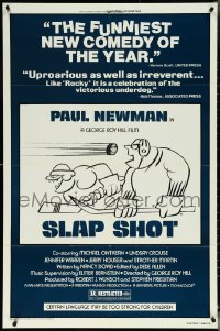 5r0872 SLAP SHOT style B 1sh 1977 Paul Newman hockey sports classic, different cartoon art by R.G.!