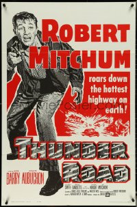 5r0943 THUNDER ROAD 1sh R1962 great artwork of moonshiner Robert Mitchum!