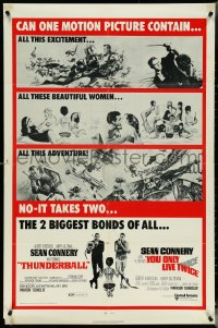 5r0945 THUNDERBALL/YOU ONLY LIVE TWICE 1sh 1971 Sean Connery's two biggest James Bonds of all!