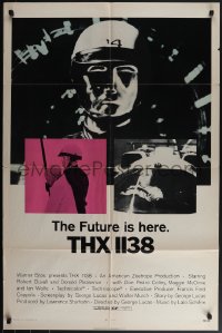 5r0947 THX 1138 1sh 1971 first George Lucas, Robert Duvall, bleak sci-fi, double inset images!