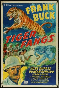 5r0948 TIGER FANGS 1sh 1943 Frank Buck, great art of big cat & elephants!