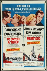5r0950 TO CATCH A THIEF/VERTIGO 1sh 1963 Alfred Hitchcock shown, Grant, Kelly, Stewart & Novak!