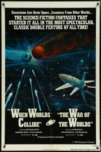 5r0993 WHEN WORLDS COLLIDE/WAR OF THE WORLDS 1sh 1977 cool sci-fi art of rocket in space by Berkey!