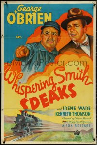 5r0995 WHISPERING SMITH SPEAKS 1sh 1935 colorful litho art of George O'Brien over speeding train!