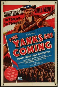 5r1010 YANKS ARE COMING 1sh 1942 cool artwork of Uncle Sam holding rifle & leading soldiers!