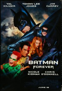 5s0823 BATMAN FOREVER advance DS 1sh 1995 Kilmer, Kidman, O'Donnell, Jones, Carrey, top cast!