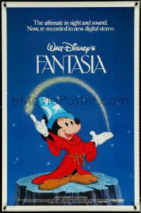 5s0885 FANTASIA 1sh R1982 Walt Disney, wonderful image of Mickey from Sorcerer's Apprentice!