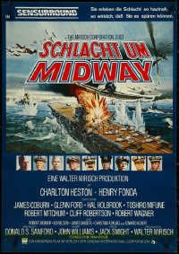 5s0356 MIDWAY German 1976 Charlton Heston, Henry Fonda, dramatic naval battle art, ultra rare!
