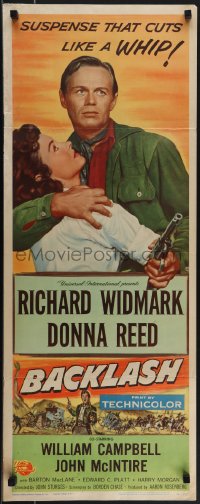5s0491 BACKLASH insert 1956 Richard Widmark holds Donna Reed, suspense that cuts like a whip!