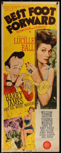 5s0496 BEST FOOT FORWARD insert 1943 sexy Lucille Ball, Hirschfeld art of Harry James, ultra rare!