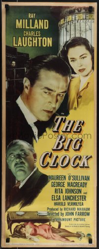 5s0498 BIG CLOCK insert 1948 Ray Milland, Charles Laughton, Maureen O'Sullivan, film noir!