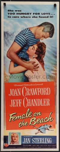 5s0523 FEMALE ON THE BEACH insert 1955 art of Joan Crawford and Jeff Chandler embracing!
