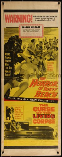 5s0541 HORROR OF PARTY BEACH/CURSE OF THE LIVING CORPSE insert 1964 fantastic c/u of monster w/girl!