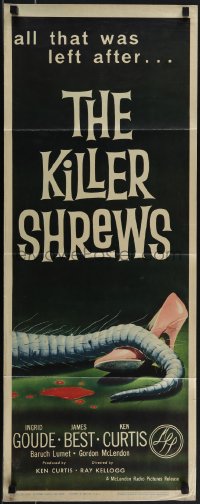 5s0548 KILLER SHREWS insert 1959 classic horror art of all that was left after the monster attack!