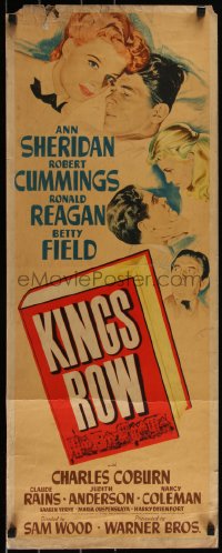 5s0549 KINGS ROW insert 1942 art of Ronald Reagan, Ann Sheridan & Robert Cummings, classic!