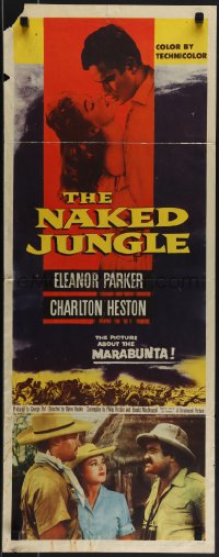 5s0570 NAKED JUNGLE insert 1954 romantic close up of Charlton Heston & Eleanor Parker about to kiss!