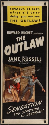 5s0573 OUTLAW insert R1950 Howard Hughes, RW artwork of sexy Jane Russell & Jack Buetel!