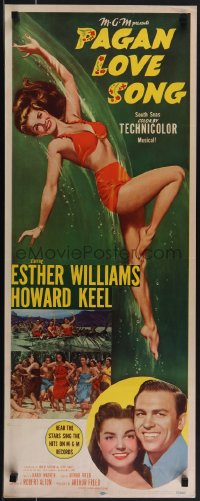 5s0574 PAGAN LOVE SONG insert 1950 art of sexy Esther Williams in sarong w/ Howard Keel in Tahiti!