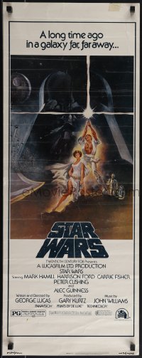 5s0601 STAR WARS insert 1977 George Lucas classic, iconic Tom Jung art of Vader over Luke & Leia!