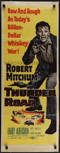 5s0608 THUNDER ROAD insert 1958 great artwork of moonshiner Robert Mitchum!