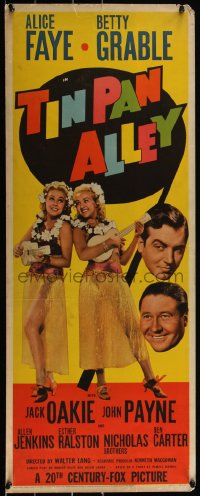 5s0609 TIN PAN ALLEY insert 1940 Alice Faye & Betty Grable in hula outfits w/ukuleles, ultra rare!