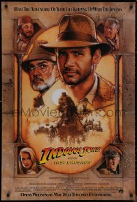 5s0934 INDIANA JONES & THE LAST CRUSADE advance 1sh 1989 Ford/Connery over brown background by Drew!