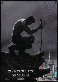5s0019 WOLVERINE teaser DS Japanese 29x41 2013 barechested Hugh Jackman kneeling on rooftop in rain!