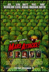 5s0976 MARS ATTACKS! advance DS 1sh 1996 directed by Tim Burton, great image of brainy aliens & cast