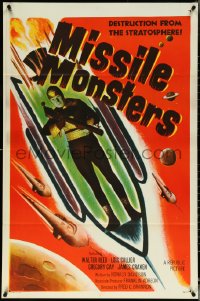 5s0983 MISSILE MONSTERS 1sh 1958 aliens bring destruction from the stratosphere, wacky sci-fi art!