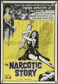 5s0009 NARCOTIC STORY 1sh 1958 great drug needle image, sordid depravity of the living death!