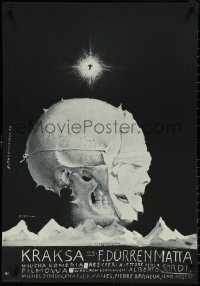 5s0330 MOST WONDERFUL EVENING OF MY LIFE Polish 23x33 1974 bizarre Starowieyski art of skull w/masks