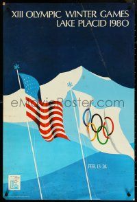 5s0241 1980 WINTER OLYMPICS 22x33 special poster 1977 Robert W. Whitney art of flags, ultra rare!