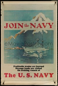 5s0250 JOIN THE NAVY 25x37 special poster 1974 strange lands are visited on cruising vessels!