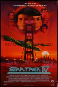 5s1068 STAR TREK IV 1sh 1986 art of Leonard Nimoy, Shatner & Klingon Bird-of-Prey by Bob Peak!