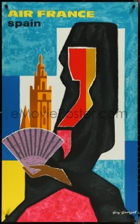 5s0282 AIR FRANCE SPAIN 24x39 French travel poster 1963 best Guy Georget abstract artwork of woman!
