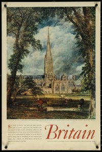 5s0286 BRITAIN 20x30 English travel poster 1950s Salisbury Cathedral by John Constable!
