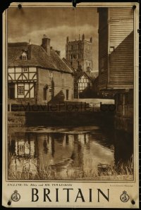 5s0287 BRITAIN 20x30 English travel poster 1950s great image of Abbey and mill at Tewkesbury!