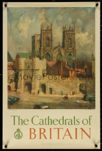 5s0288 BRITAIN 20x30 English travel poster 1950 Brundrit artwork of the York Minster Cathedral!