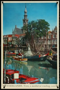 5s0295 NETHERLANDS - VERE 21x31 Dutch travel poster 1960s image of Veere Harbor with boats!