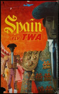 5s0302 TWA SPAIN 25x40 travel poster 1960s David Klein art of Spanish matadors in arena!