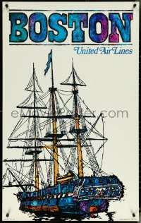 5s0304 UNITED AIR LINES BOSTON 25x40 travel poster 1968 art of the U.S.S. Constitution by Jebavy!