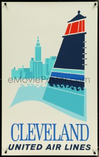 5s0305 UNITED AIR LINES CLEVELAND 25x40 travel poster 1950s light house & city skyline, ultra rare!